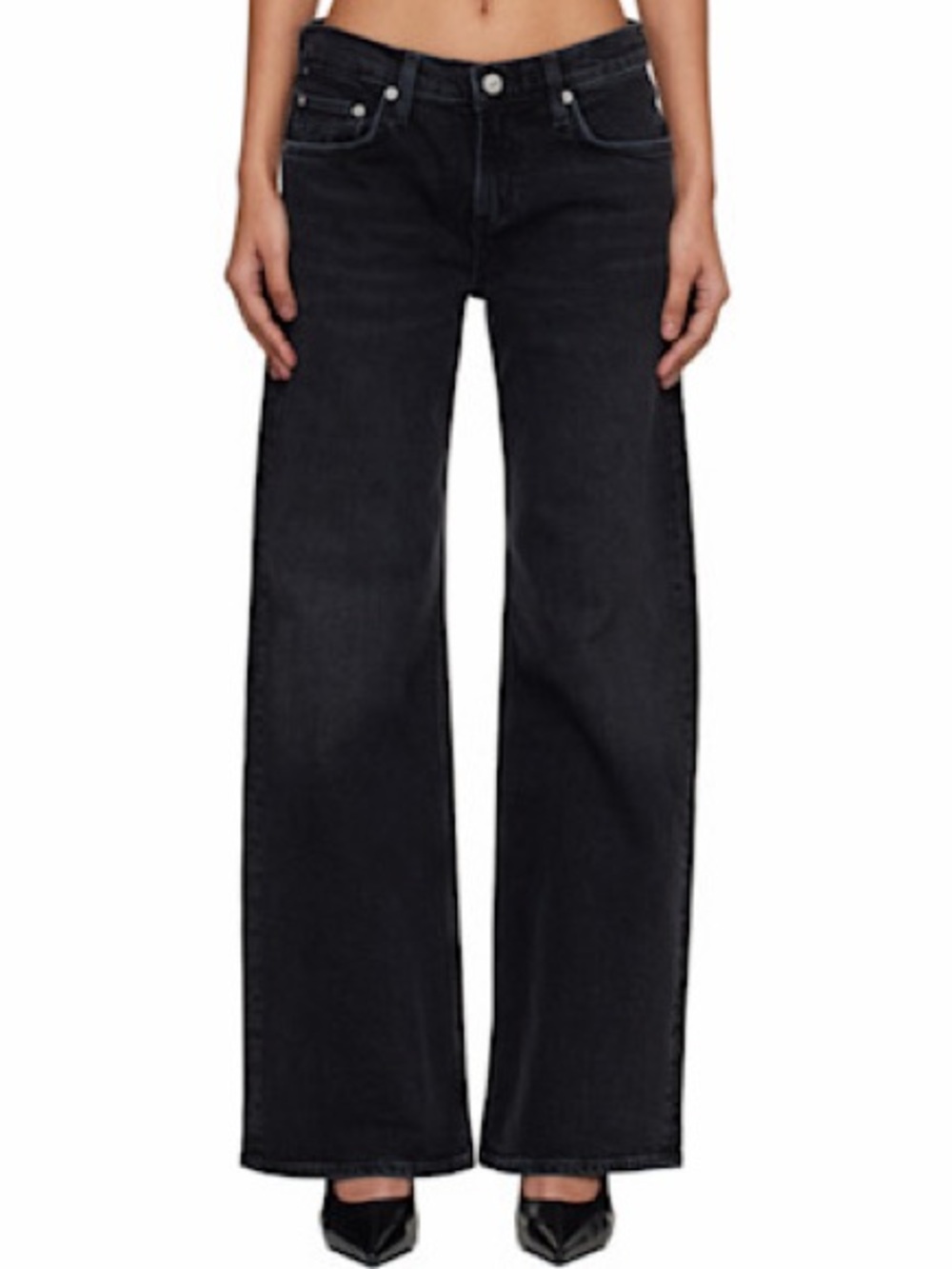 Citizens of Humanity Birkin Low Waist Wide Leg Black Jeans, size 28
